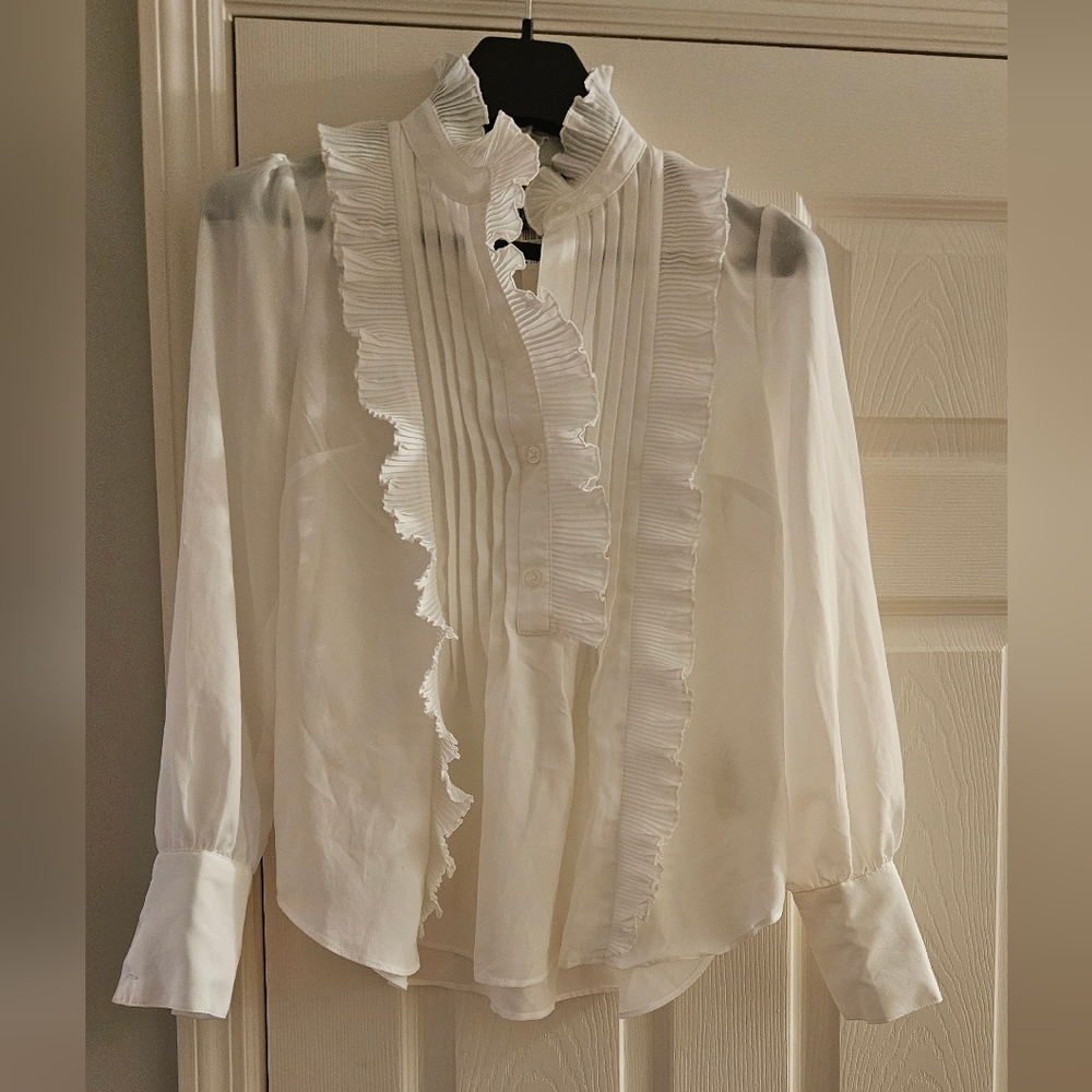 Anthropologie White Ruffled Blouse